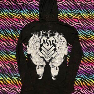 Y2k grunge goth rare 2000s Metal Mulisha Black Hoodie with Winged Heart Design